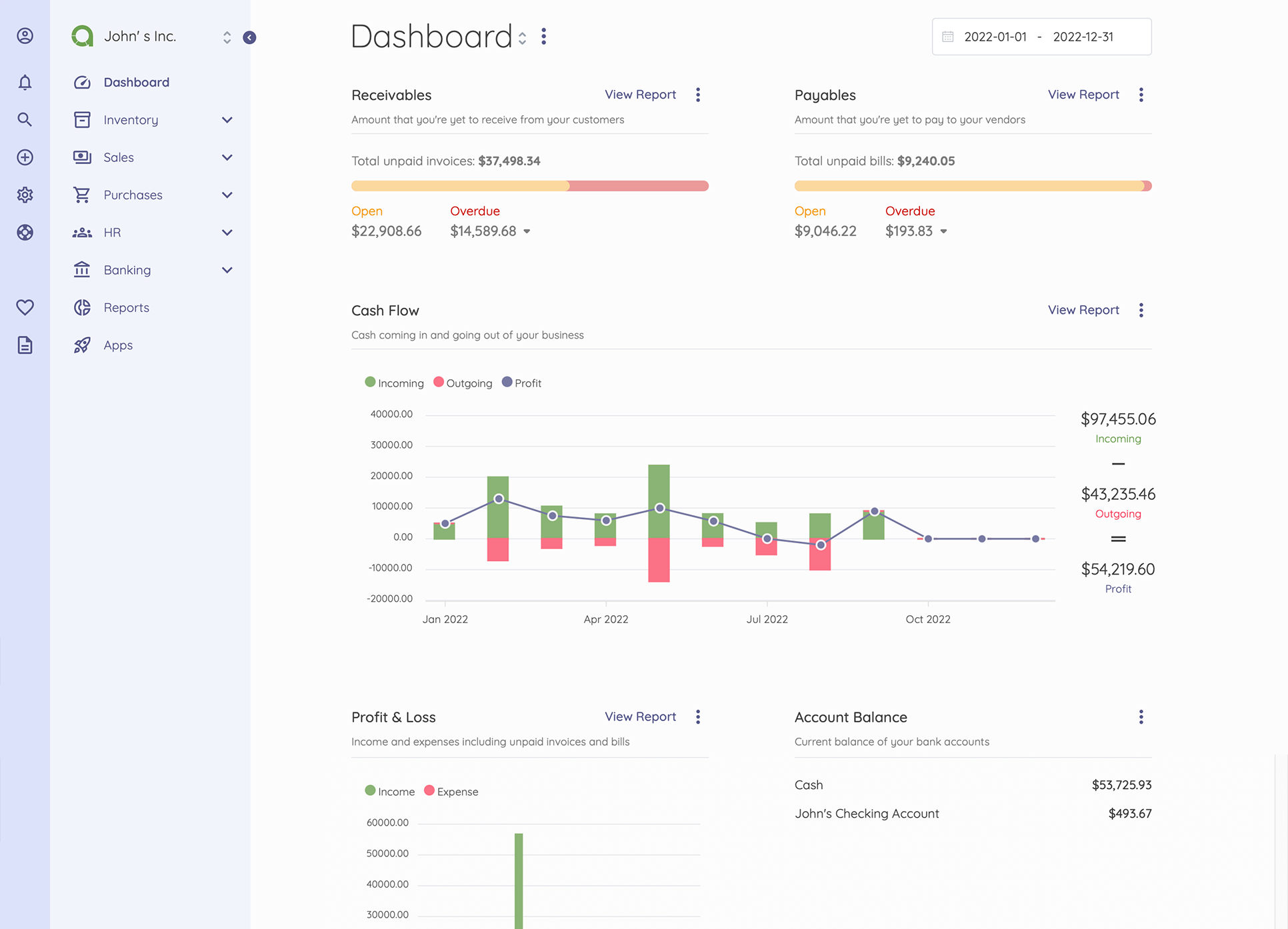 Akaunting accounting dashboard screenshot