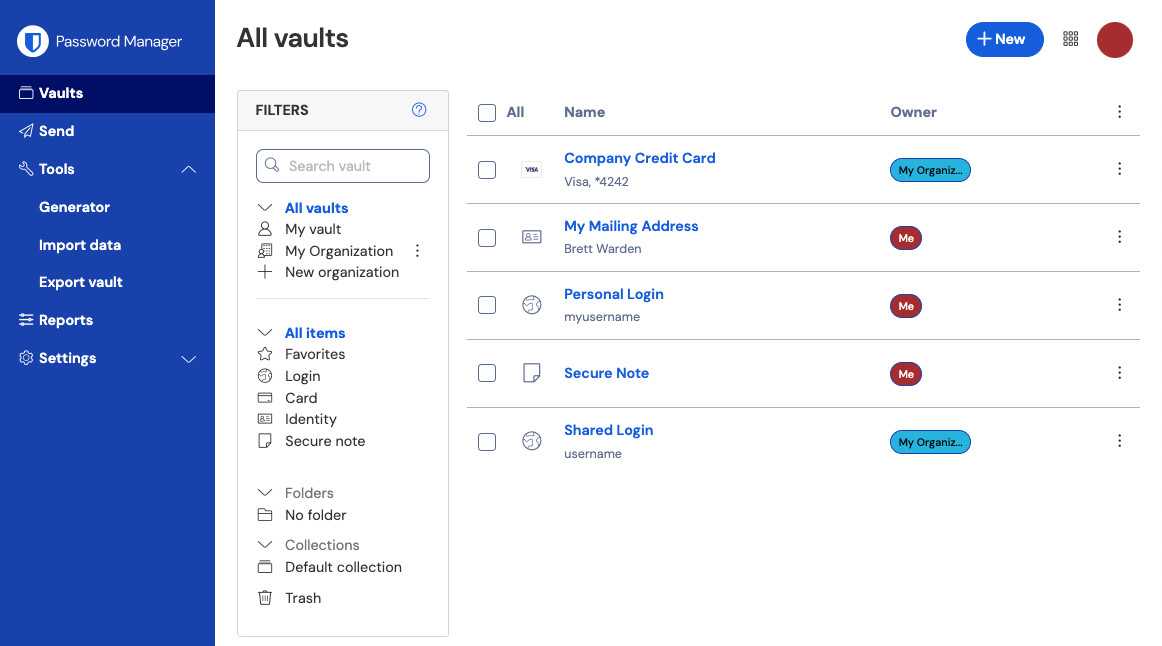 Bitwarden vault screenshot
