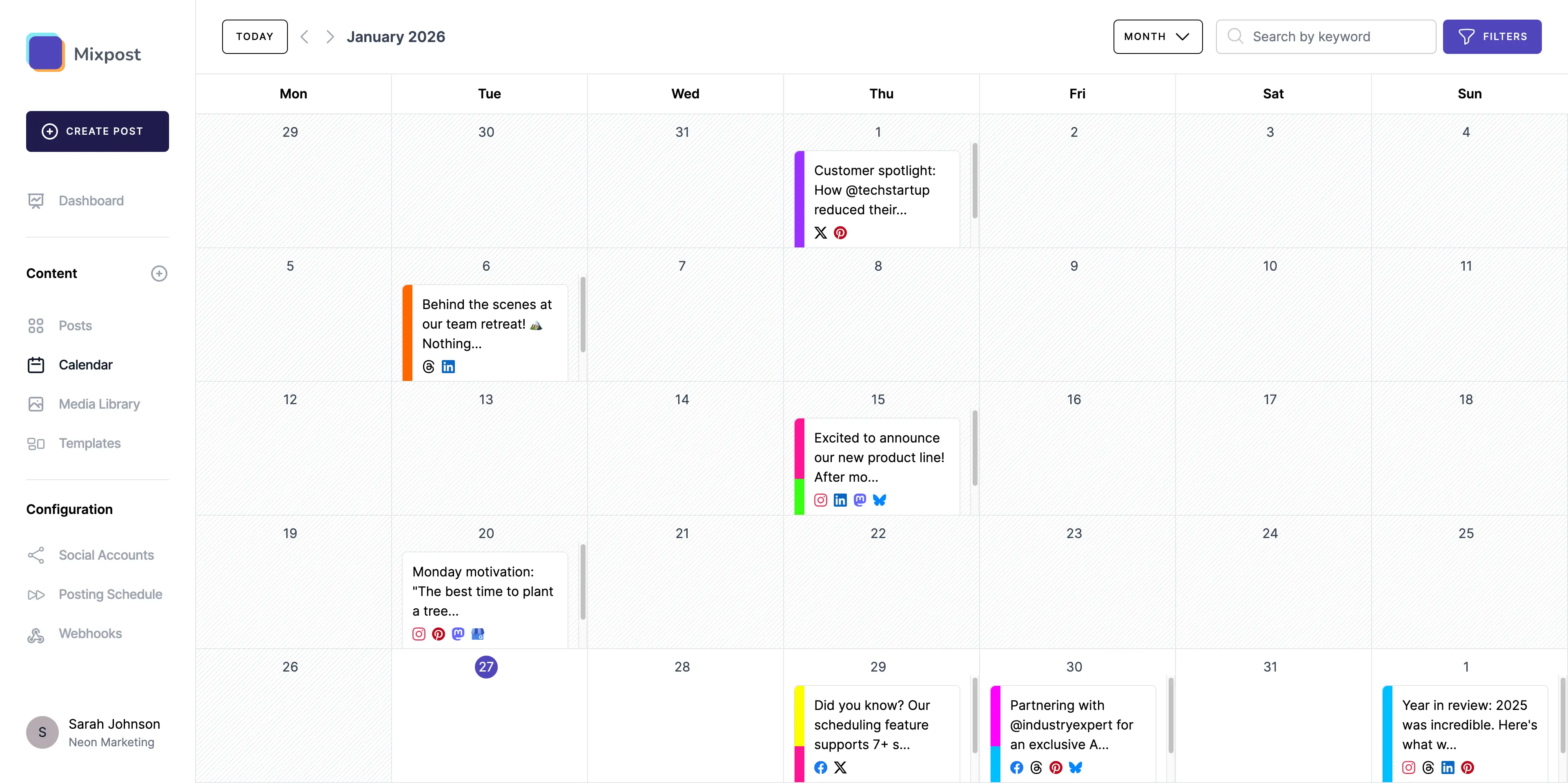 Mixpost social media calendar screenshot