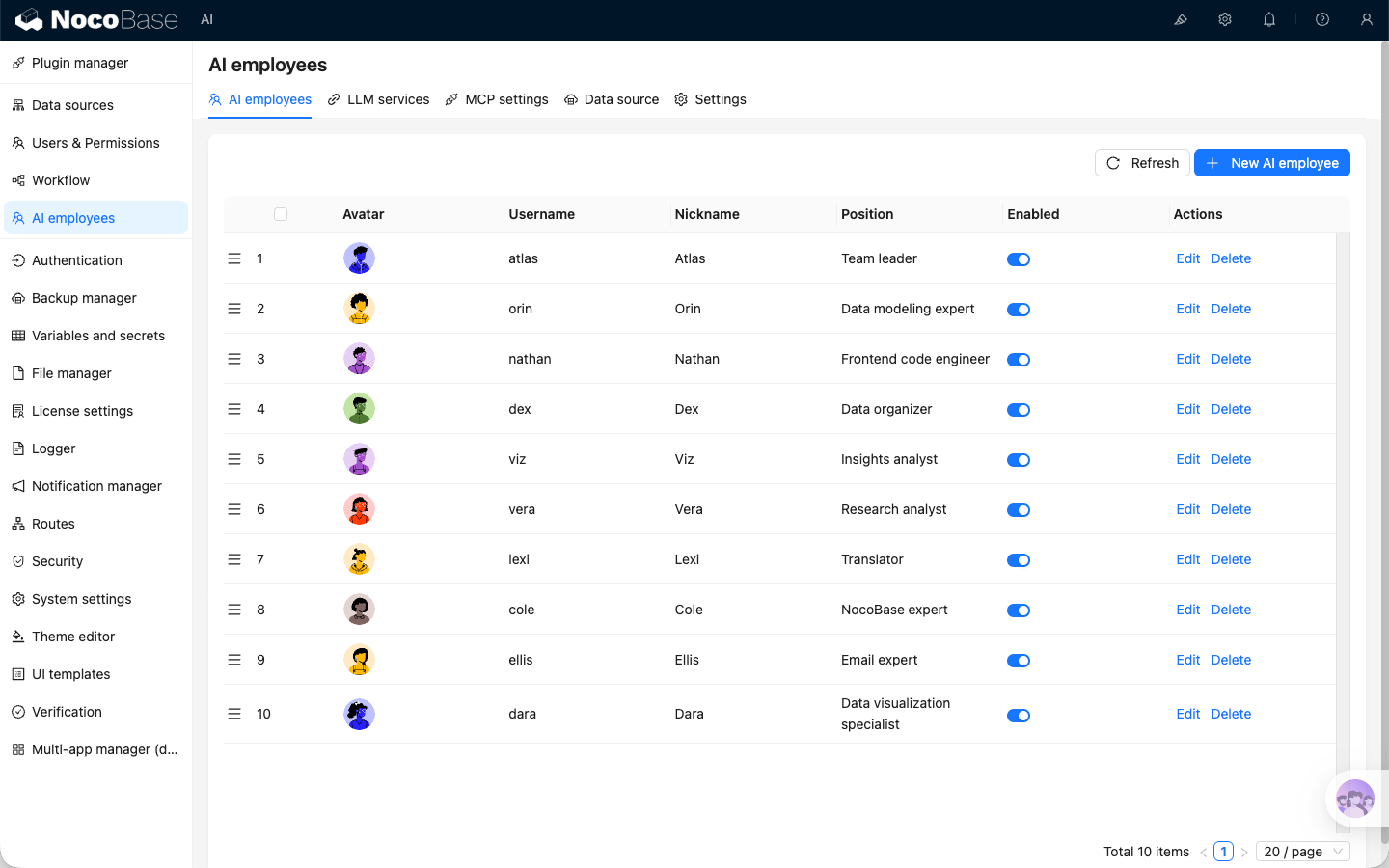 NocoBase AI employees screenshot