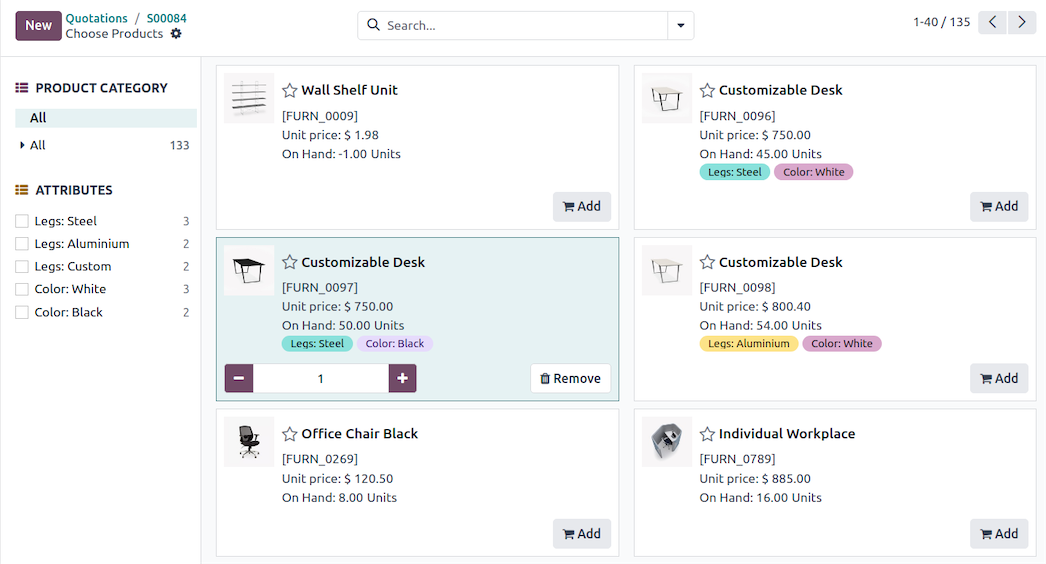 Odoo sales quotation screenshot