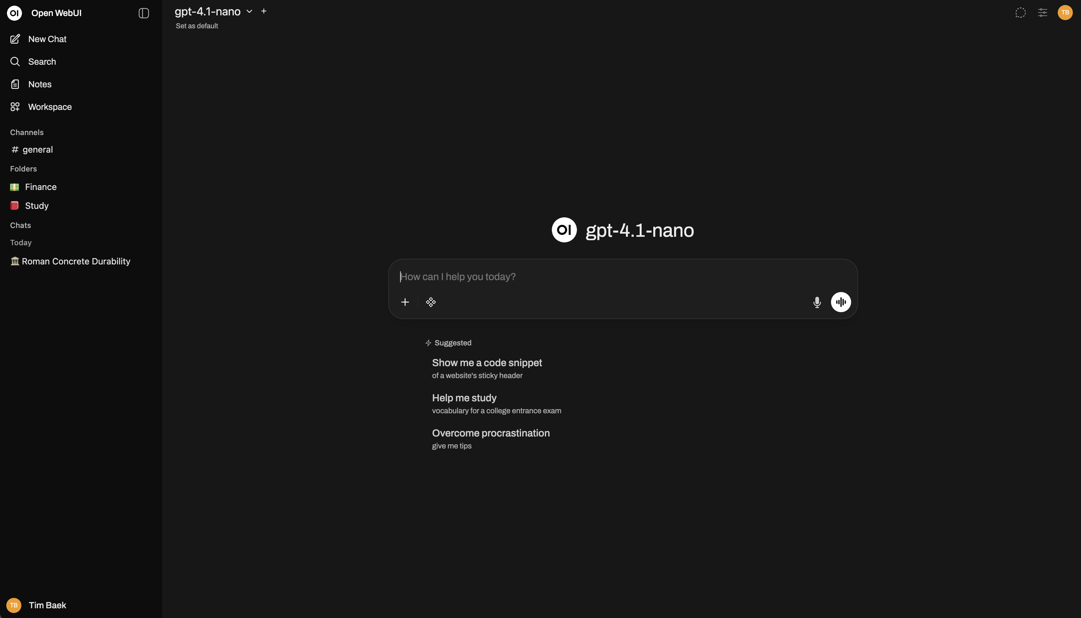 Open WebUI local AI chat screenshot